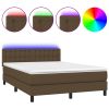 Boxspring met matras en LED stof donkerbruin 140x190 cm