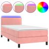 Boxspring met matras en LED fluweel roze 100x200 cm