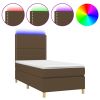 Boxspring met matras en LED stof donkerbruin 100x200 cm
