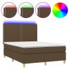 Boxspring met matras en LED stof donkerbruin 140x200 cm
