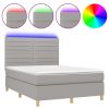 Boxspring met matras en LED stof lichtgrijs 140x190 cm