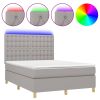 Boxspring met matras en LED stof lichtgrijs 140x200 cm
