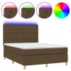 Boxspring met matras en LED stof donkerbruin 140x200 cm