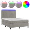 Boxspring met matras en LED fluweel lichtgrijs 140x190 cm