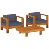 3-delige Loungeset met donkergrijze kussens massief hout