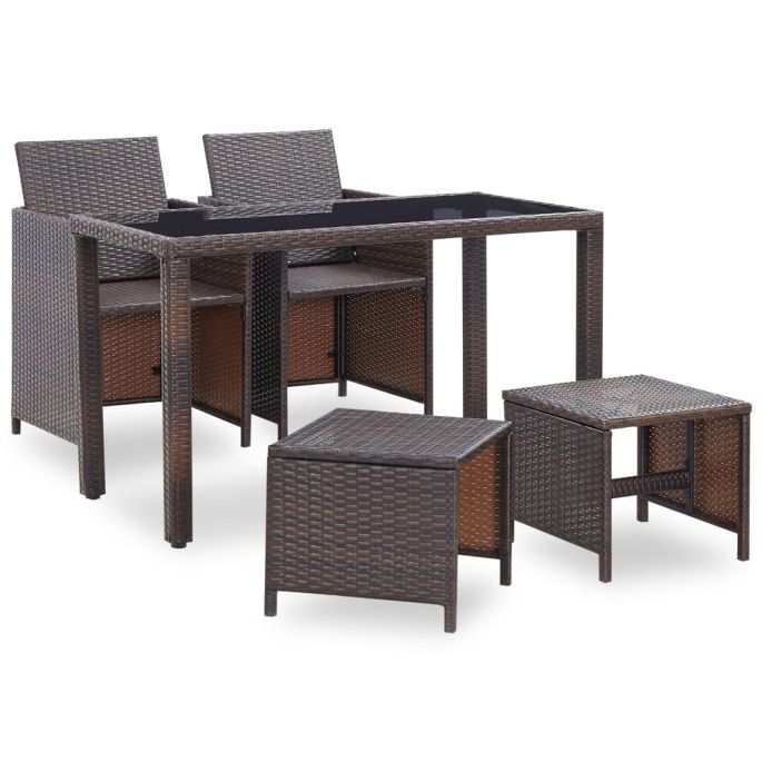 5-delige Tuinset met kussens poly rattan bruin