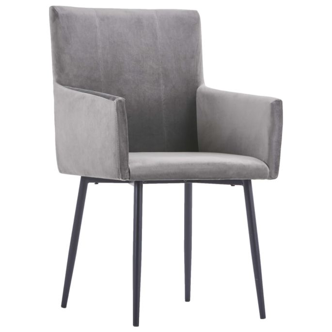Eetkamerstoelen 6 st met armleuningen fluweel grijs