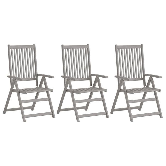 Tuinstoelen 3 st verstelbaar met kussens massief acaciahout