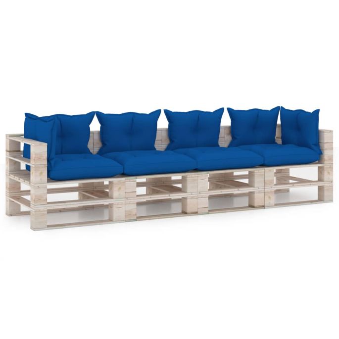 Tuinbank 4-zits met kussens pallet grenenhout
