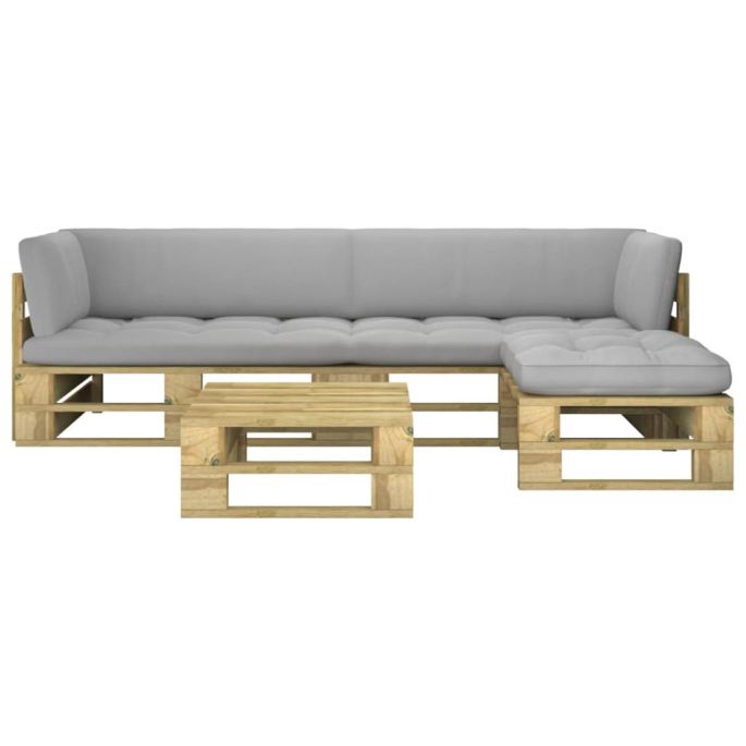 4-delige Loungeset pallet met kussens groen geïmpregneerd hout