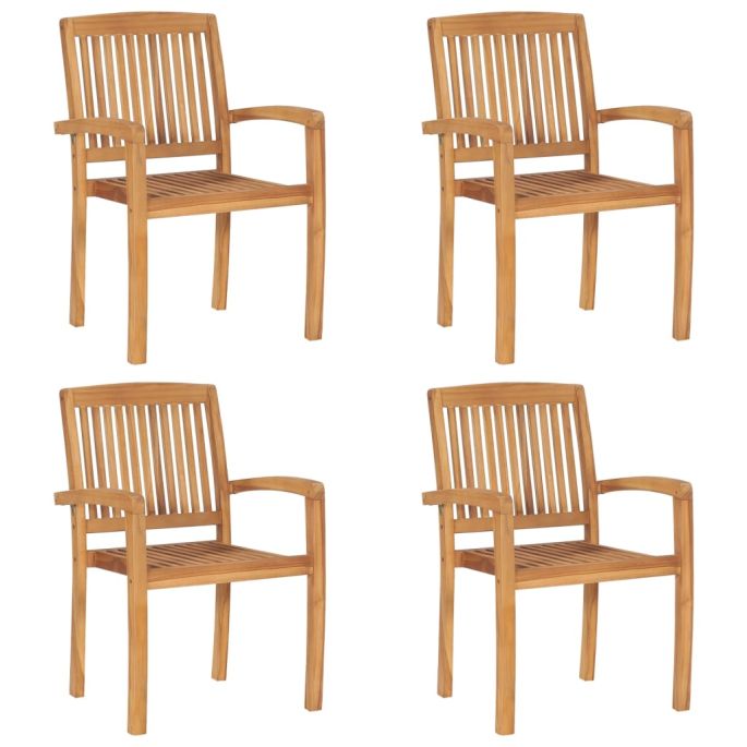 Tuinstoelen stapelbaar 4 st met kussens massief teakhout