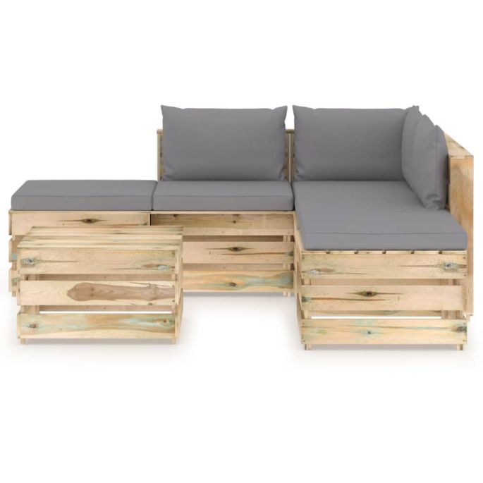 6-delige Loungeset met kussens groen geïmpregneerd hout