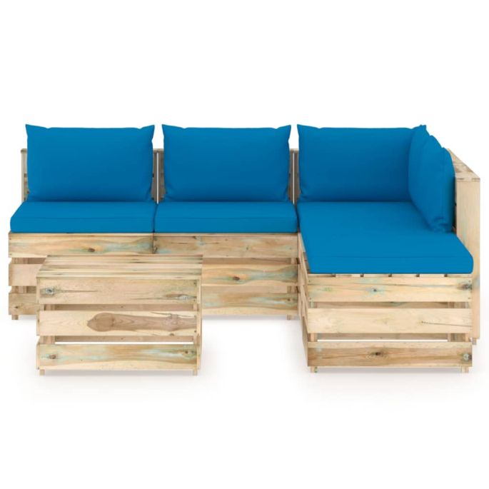 6-delige Loungeset met kussens groen geïmpregneerd hout