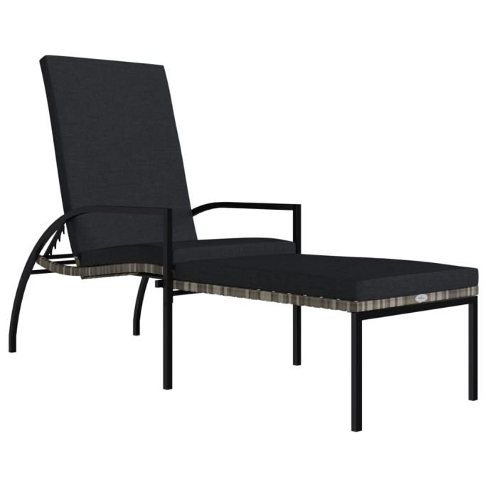 Ligbed met voetensteun polyetheen rattan grijs
