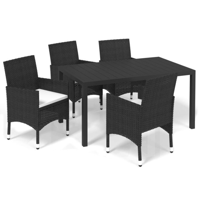 5-delige Tuinset met kussens poly rattan zwart