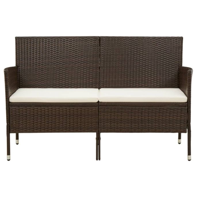 Tuinbank 3-zits met kussens poly rattan bruin