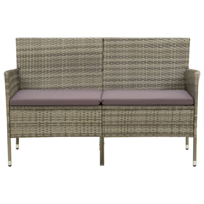Tuinbank 3-zits met kussens poly rattan grijs