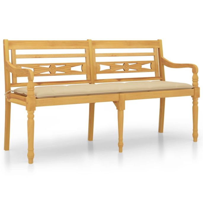 Bankje Batavia met beige kussen 150 cm massief teakhout