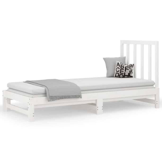 Slaapbank uitschuifbaar massief grenenhout wit 2x(90x200) cm