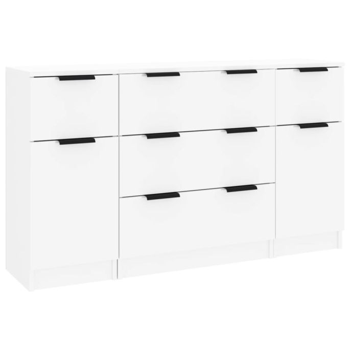 3-delige Dressoirset bewerkt hout hoogglans wit