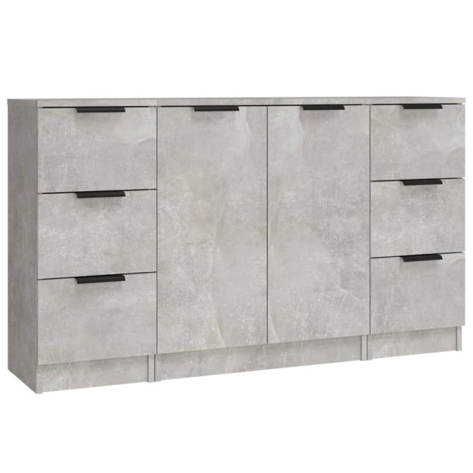 Dressoirs 3 st bewerkt hout betongrijs