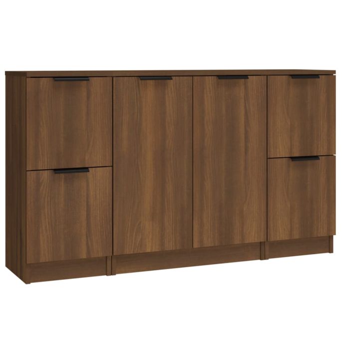 Dressoirs 3 st bewerkt hout bruineikenkleurig