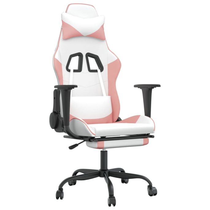 Massage gamestoel met voetensteun kunstleer zwart en roze - optimaal gamen.