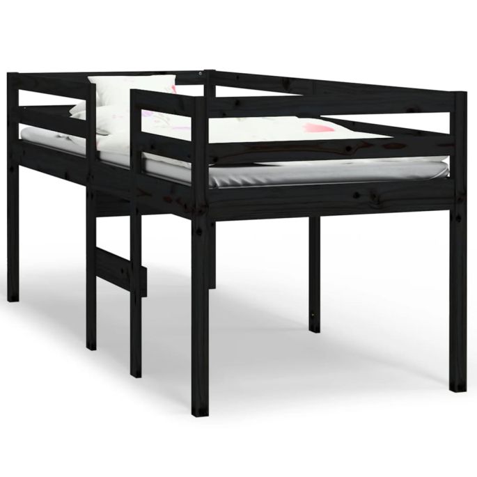 Hoogslaper massief grenenhout zwart 75x190 cm