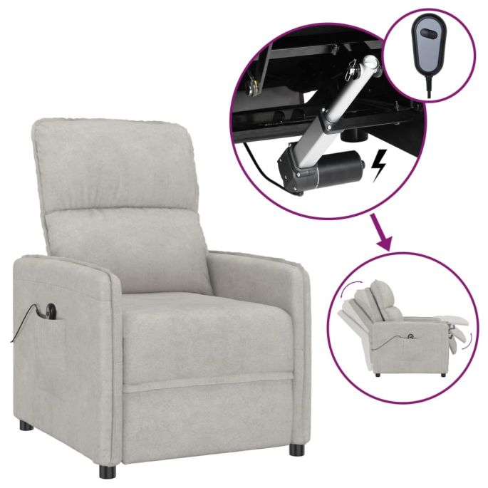 Fauteuil elektrisch verstelbaar microvezelstof lichtgrijs