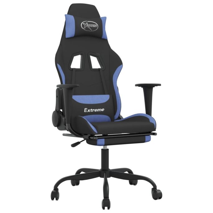 Gamestoel met voetensteun stof zwart en blauw