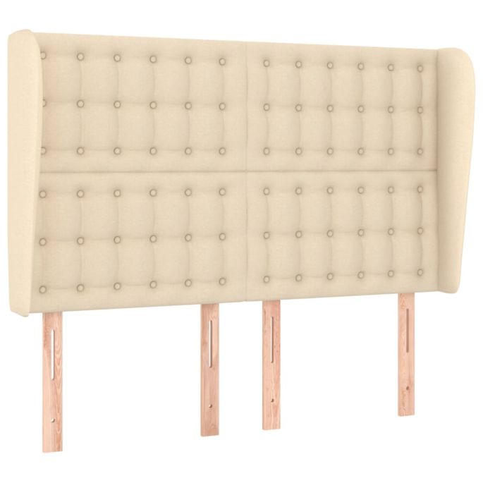 Hoofdbord met randen 147x23x118/128 cm stof crèmekleurig