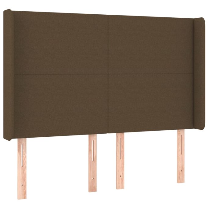 Hoofdbord met randen 147x16x118/128 cm stof donkerbruin