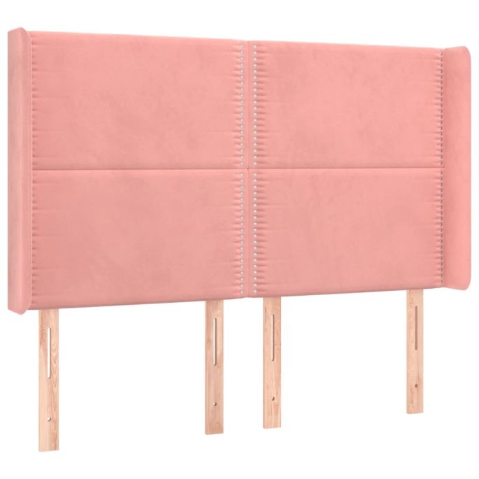 Hoofdbord met randen 147x16x118/128 cm fluweel roze