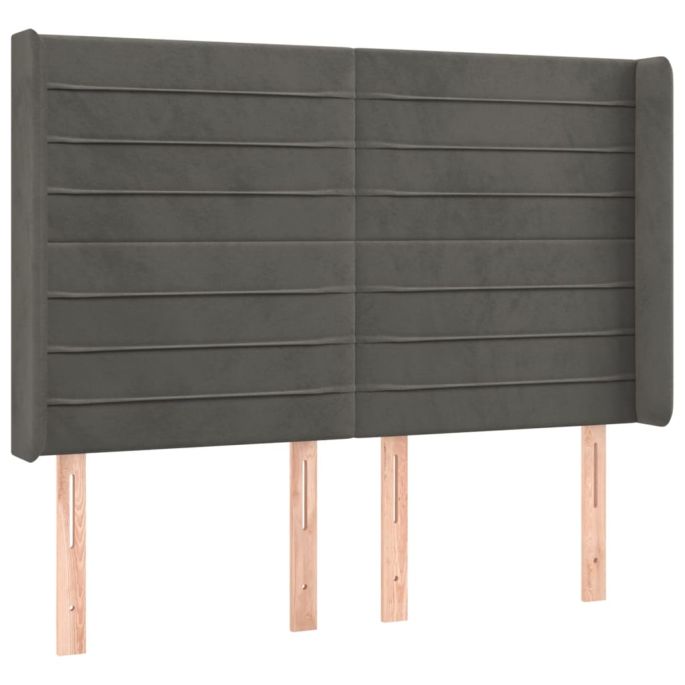 Hoofdbord met randen 147x16x118/128 cm fluweel donkergrijs