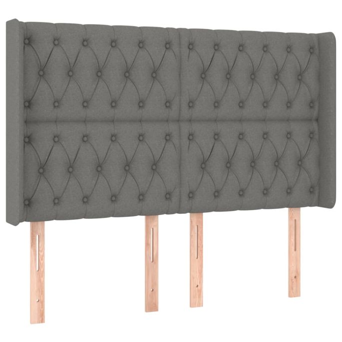Hoofdbord met randen 163x16x118/128 cm stof donkergrijs