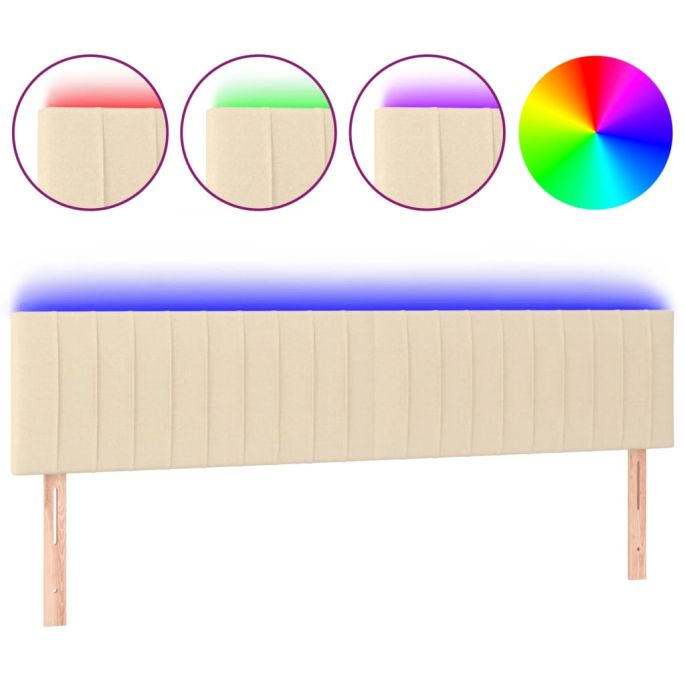Hoofdbord LED 200x5x78/88 cm stof crèmekleurig