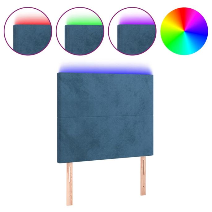 Hoofdbord LED 90x5x118/128 cm fluweel donkerblauw