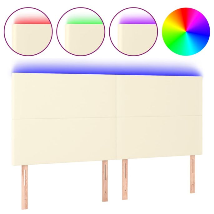 Hoofdbord LED 200x5x118/128 cm kunstleer crèmekleurig