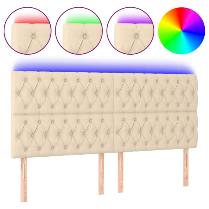 Hoofdbord LED 200x7x118/128 cm stof crèmekleurig
