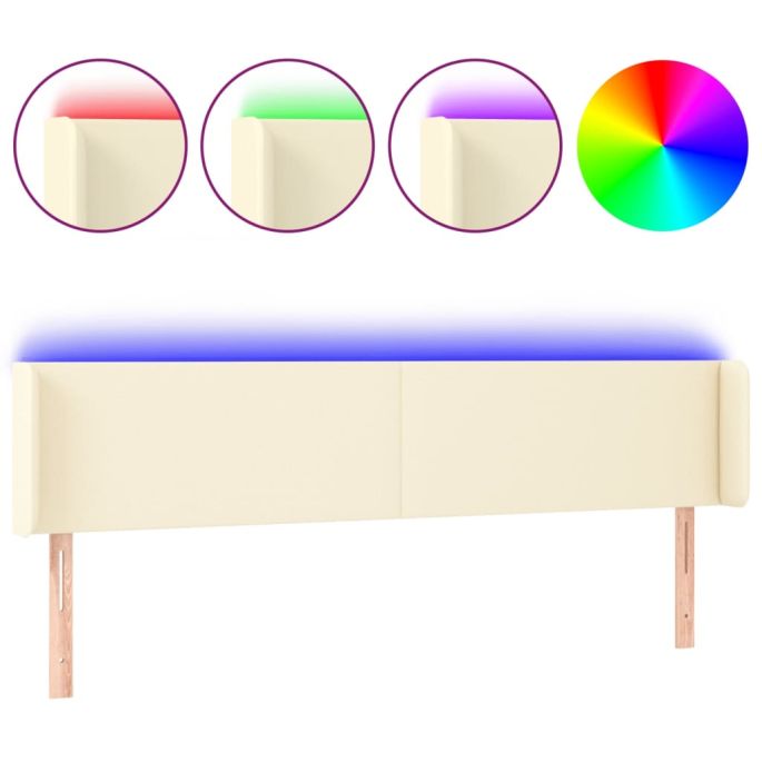 Hoofdbord LED 203x16x78/88 cm kunstleer crèmekleurig
