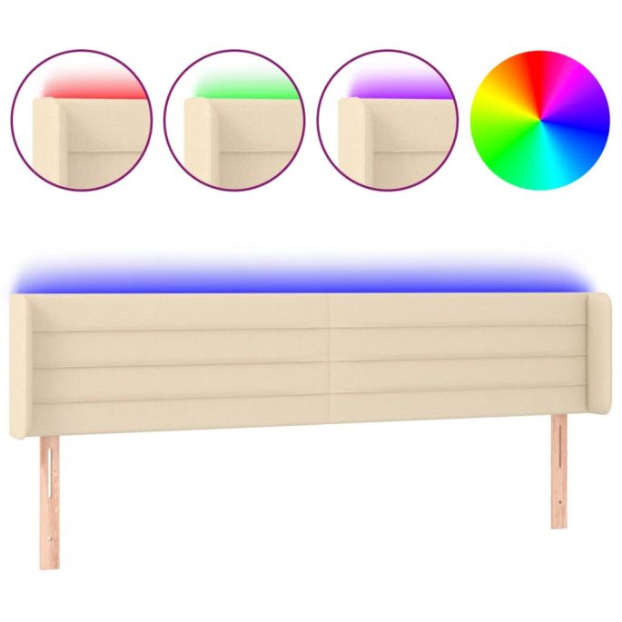 Hoofdbord LED 183x16x78/88 cm stof crèmekleurig