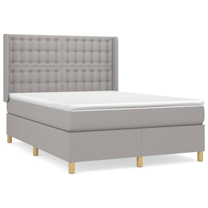 Boxspring met matras stof lichtgrijs 140x190 cm