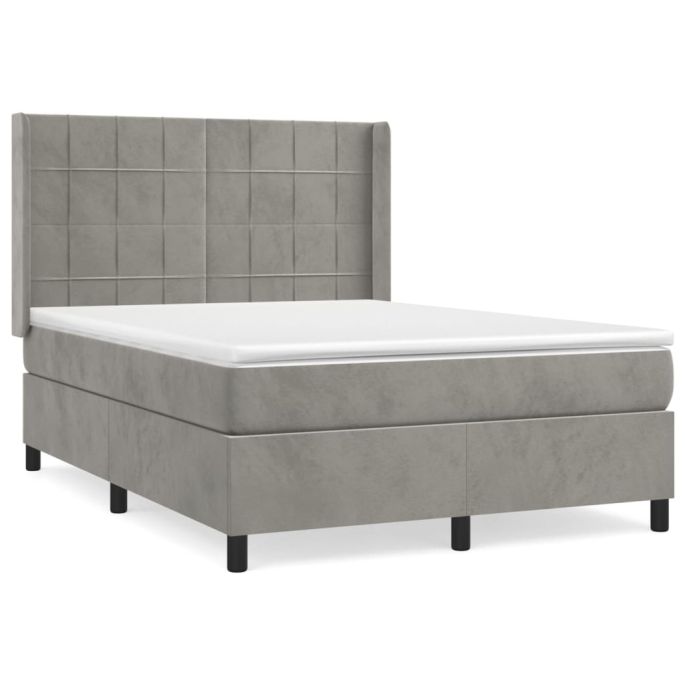 Boxspring met matras fluweel lichtgrijs 140x190 cm