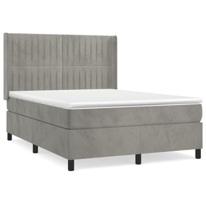 Boxspring met matras fluweel lichtgrijs 140x200 cm