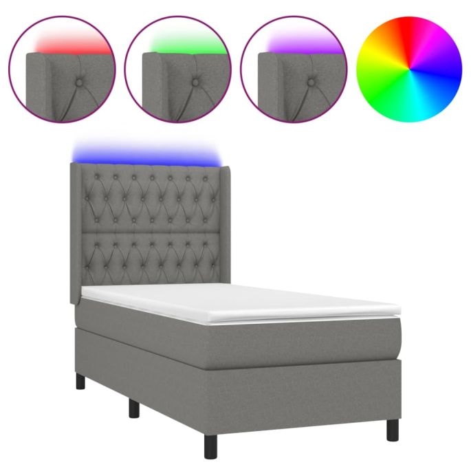 Boxspring met matras en LED stof donkergrijs 80x200 cm