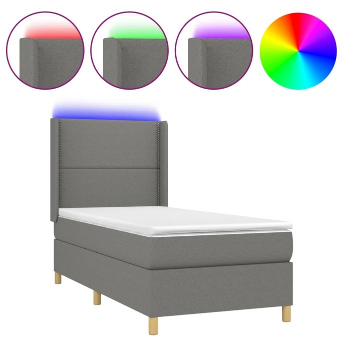 Boxspring met matras en LED stof donkergrijs 90x190 cm
