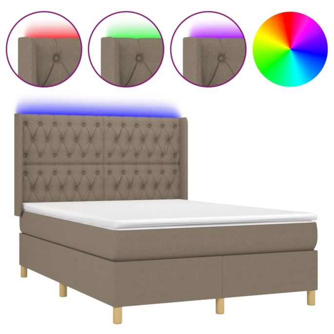 Boxspring met matras en LED stof taupe 140x200 cm