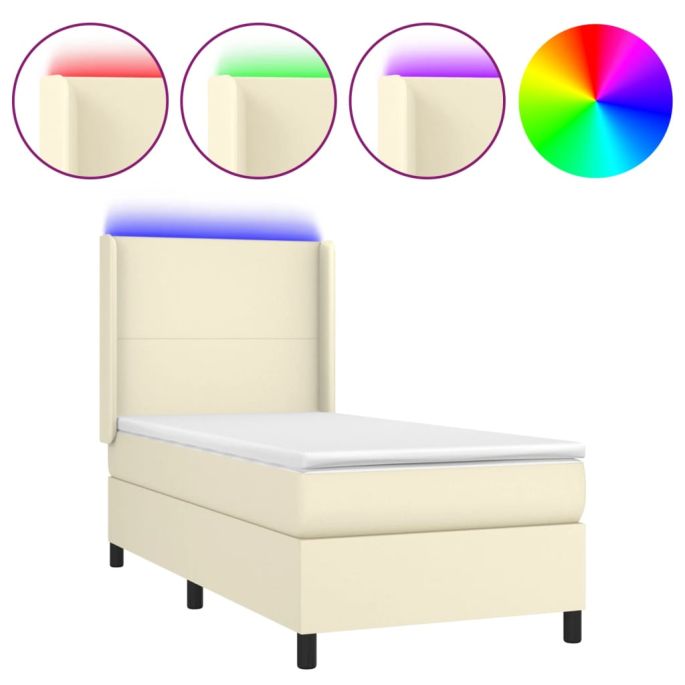 Boxspring met matras en LED kunstleer crèmekleurig 80x200 cm