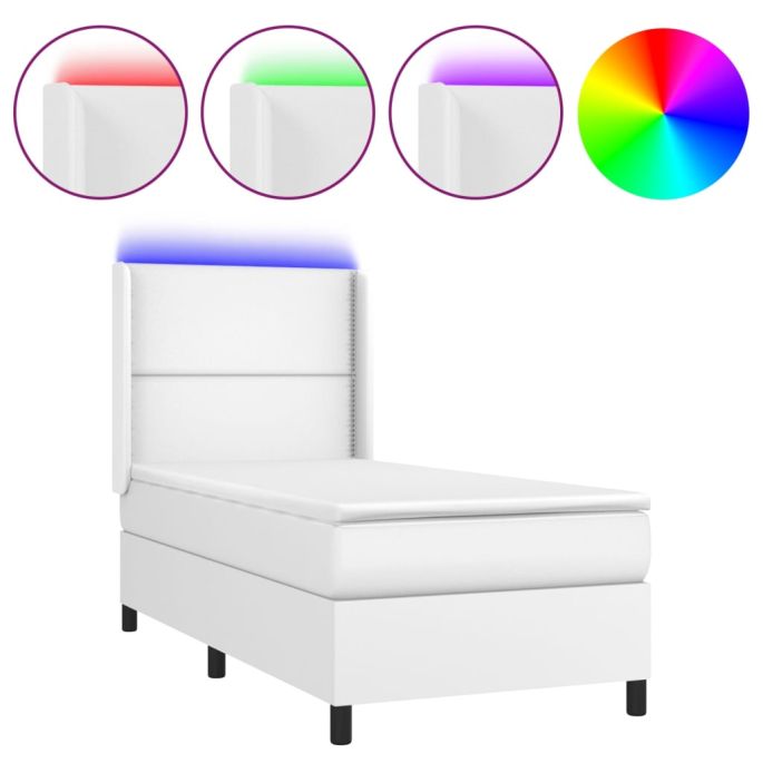 Boxspring met matras en LED kunstleer wit 80x200 cm
