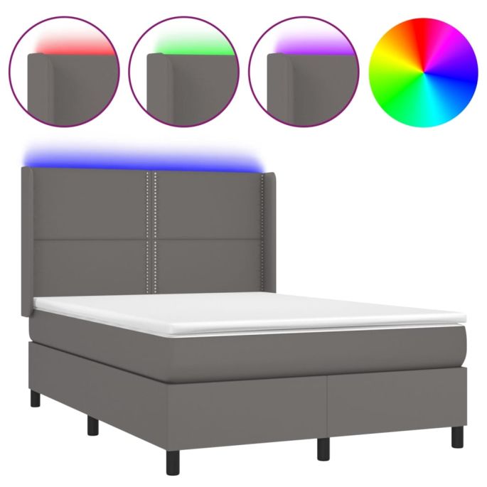 Boxspring met matras en LED kunstleer grijs 140x200 cm